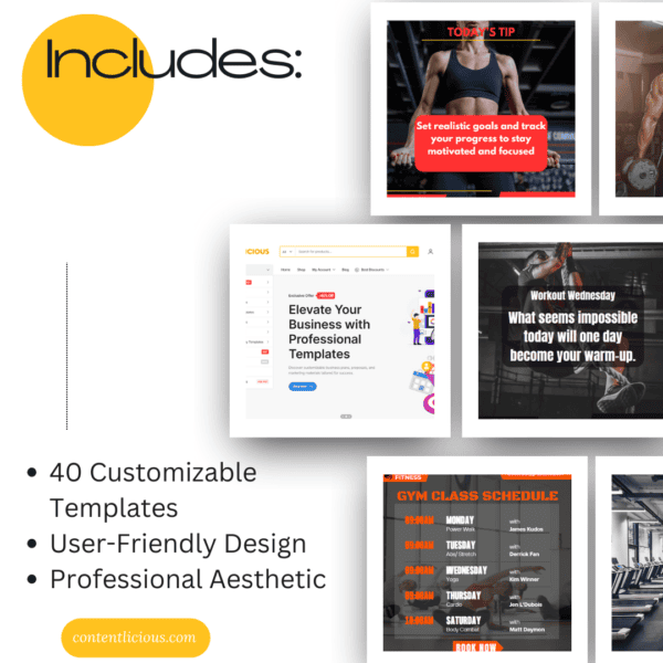product image of Gym Features Instagram Post (40 templates) showing what is included