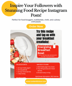 Cover image of Modern Food Recipe Instagram Posts Templates (15 Editable Templates) showing a sample template