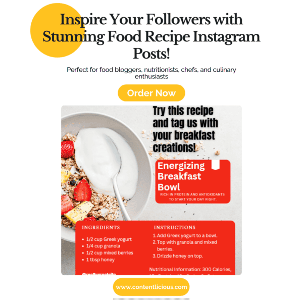 Cover image of Modern Food Recipe Instagram Posts Templates (15 Editable Templates) showing a sample template