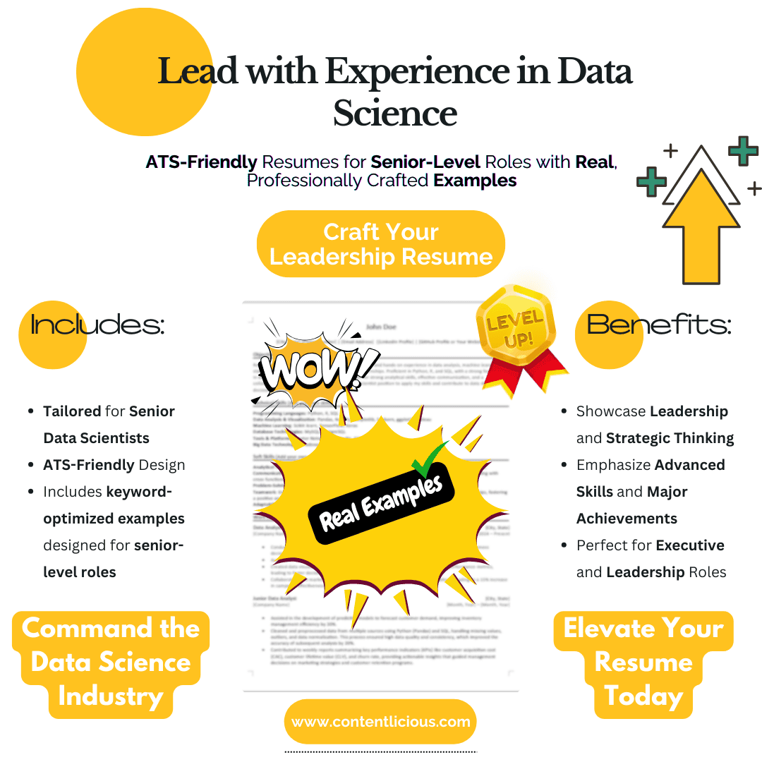 image of senior-level data scientist resume template showing benefits