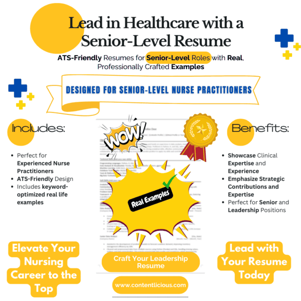 image of senior-level nurse practitioner resume template showing benefits and what is included