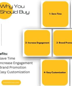 image of minimal product features Instagram posts templates showing the benefits like, saving time, and increasing engagement