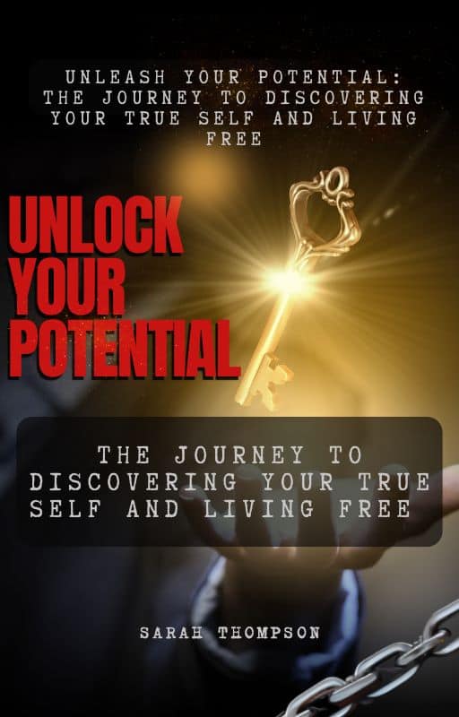 PLR E-book: Unlock Your Potential – A powerful cover image featuring a glowing key held in a hand breaking free from chains, symbolizing unlocking personal freedom and self-discovery