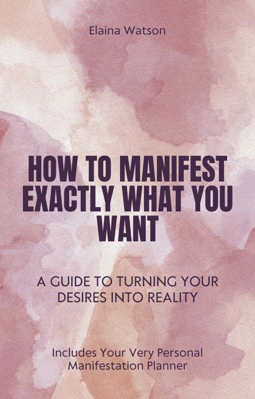 How to Manifest Exactly What You Want" PLR e-book cover featuring soft watercolor background with the title and subtitle: A Guide to Turning Your Desires Into Reality, Includes Your Very Personal Manifestation Planner