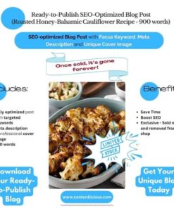 Pre-Written SEO Blog Post – Roasted Honey-Balsamic Cauliflower, fully optimized for SEO with focus keyword, meta description, and unique cover image