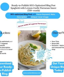 Cover image for Pre-Written SEO Blog Post about Spaghetti with Lemon-Garlic Parmesan Sauce, highlighting a delicious pasta dish with a professional blog post ready to boost SEO
