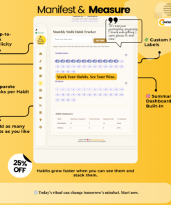 Manifestation Journal habit tracker with tap-to-track interface, custom labels, streak summaries, and a built-in progress dashboard