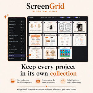 ScreenGrid collections panel for organizing screenshot projects separately