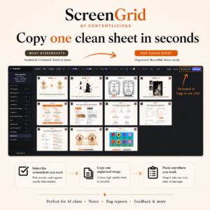 ScreenGrid copy one image tool turning many screenshots into a single shareable sheet