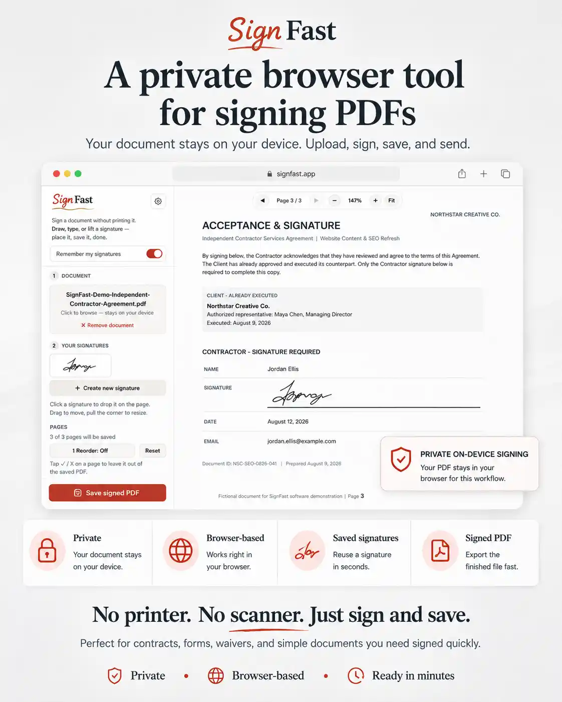 SignFast private PDF signature tool